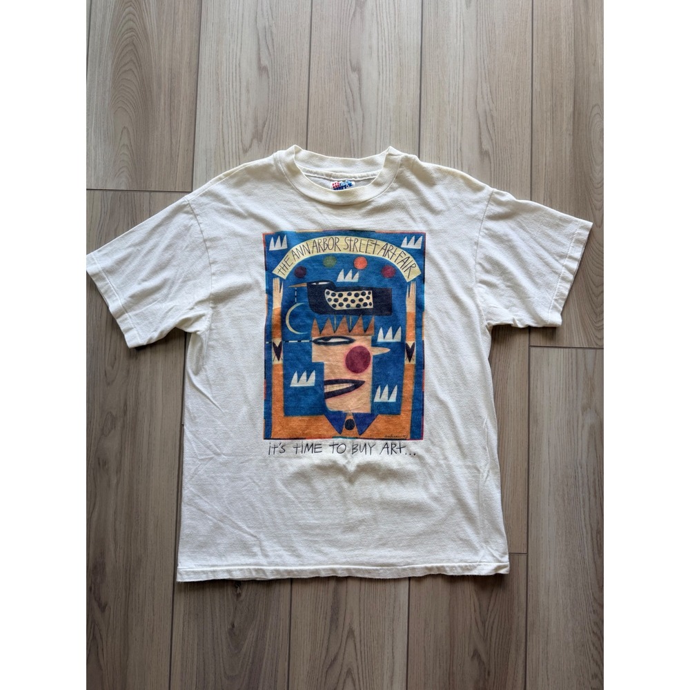 1993 Vintage Hanes Beefy-T Ann Arbor Street Art Fair Mens Medium White Graphic